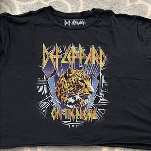 Original Retro Brand Def Leppard Black Graphic Tee with Yellow Leopard Print